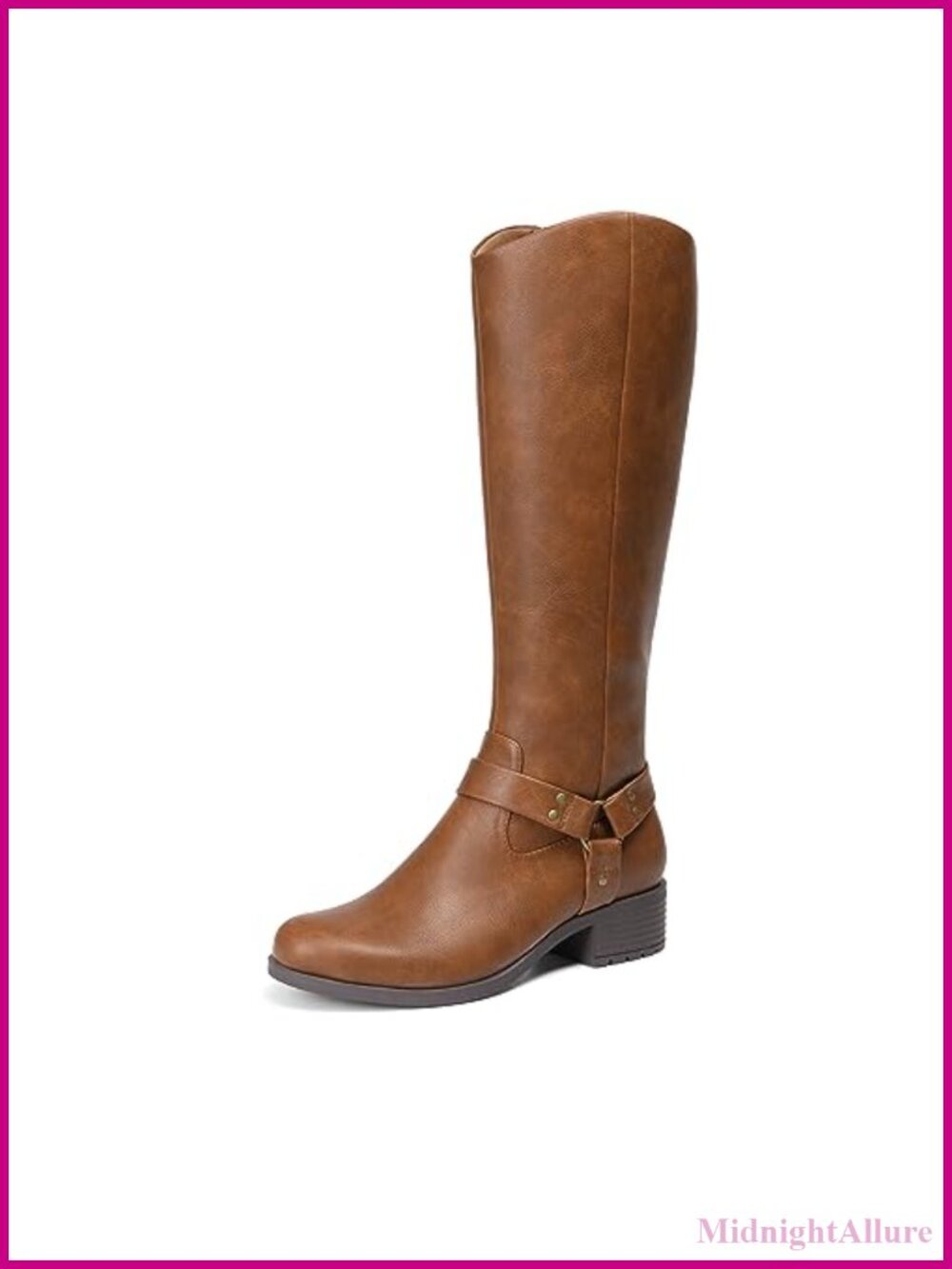 Womens Comfortable Knee High Boots Low Chunky Heel Side Zip